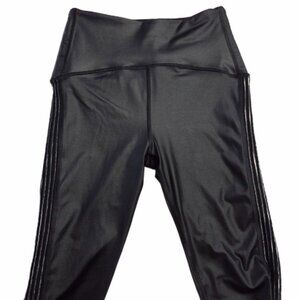 Victoria SPORT Shiny Black Leggings with Striped Mesh Sides